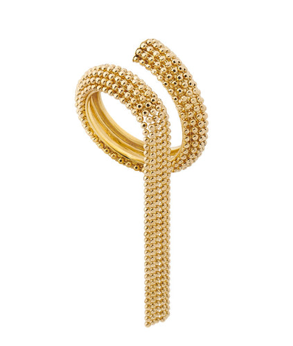 Anello contraire con frangia di catene in oro giallo