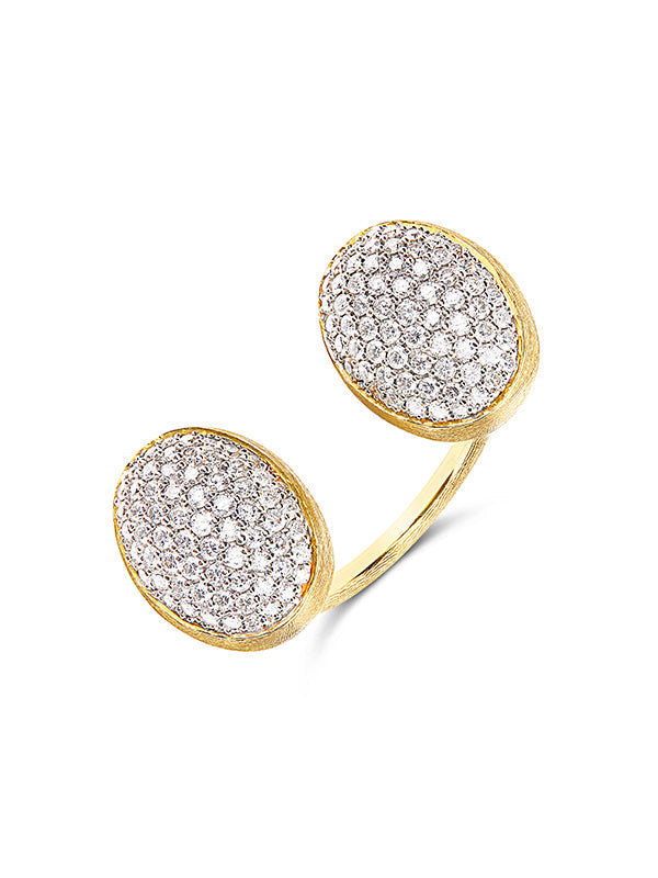 Anello iconico "BUBBLE" con due boules in oro e diamanti (piccolo)