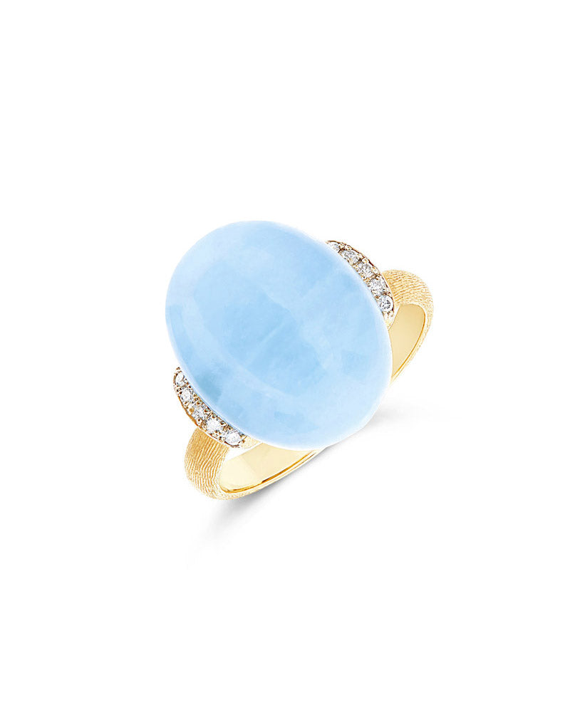 Anello "AZURE" in oro, diamanti e acquamarina milk (grande)