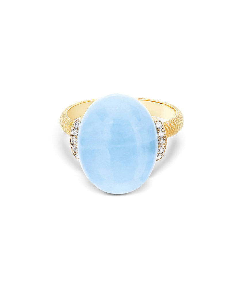 Anello "AZURE" in oro, diamanti e acquamarina milk (grande)