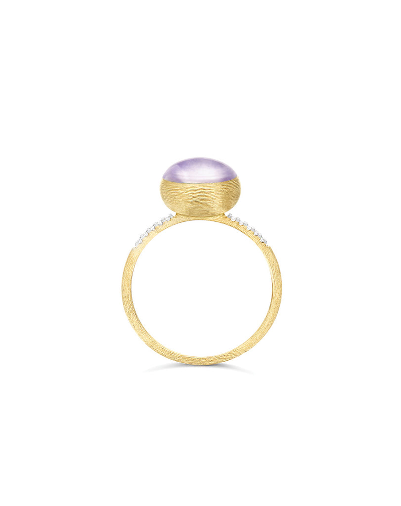 Anello Violetta "Boules" in oro inciso, diamanti, lepidolite e madreperla (piccolo)