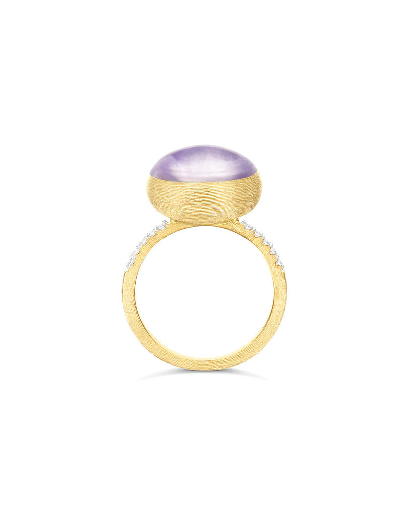 Anello Violetta "Boules" in oro inciso, diamanti, lepidolite e madreperla (medio)