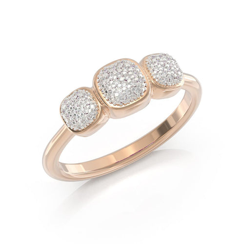 Anello trilogy in oro 18 kt con pavé di diamanti bianchi naturali
