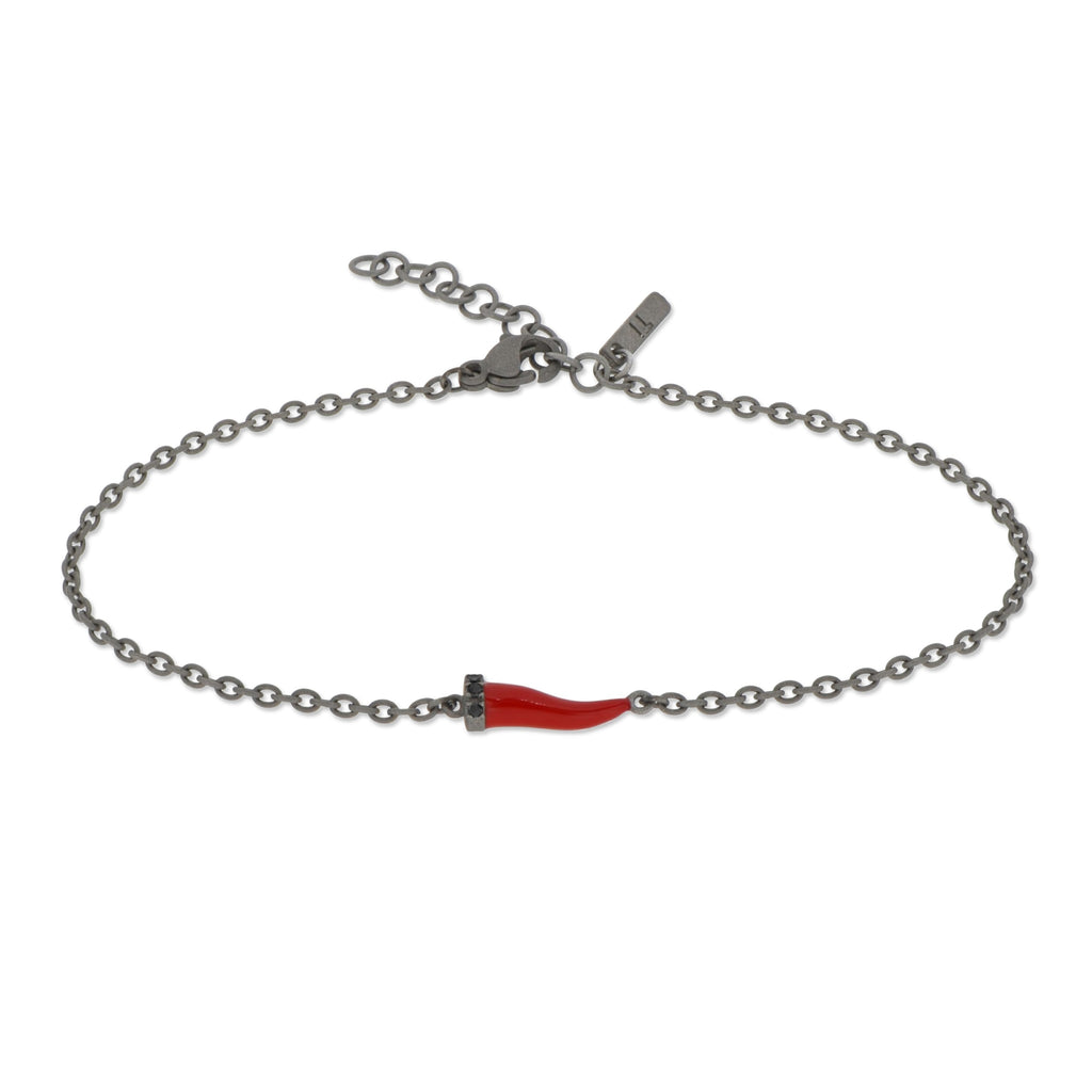 BRACCIALE CON CORNETTO MINI SMALTATO ROSSO E DIAMANTI BLACK BRACCIALE CON CORNETTO MINI SMALTATO ROSSO E DIAMANTI BLACK