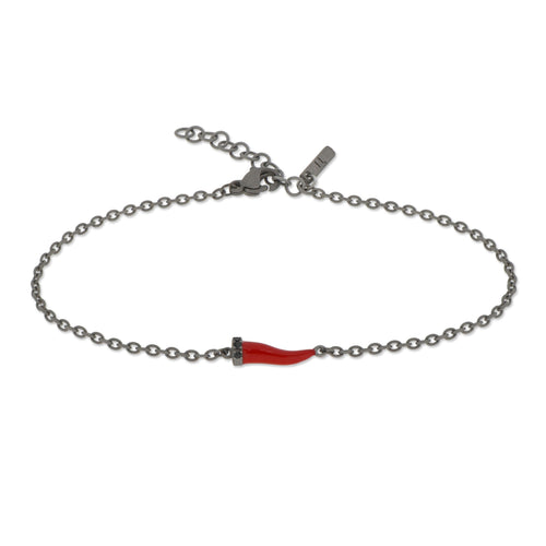 BRACCIALE CON CORNETTO MINI SMALTATO ROSSO E DIAMANTI BLACK BRACCIALE CON CORNETTO MINI SMALTATO ROSSO E DIAMANTI BLACK