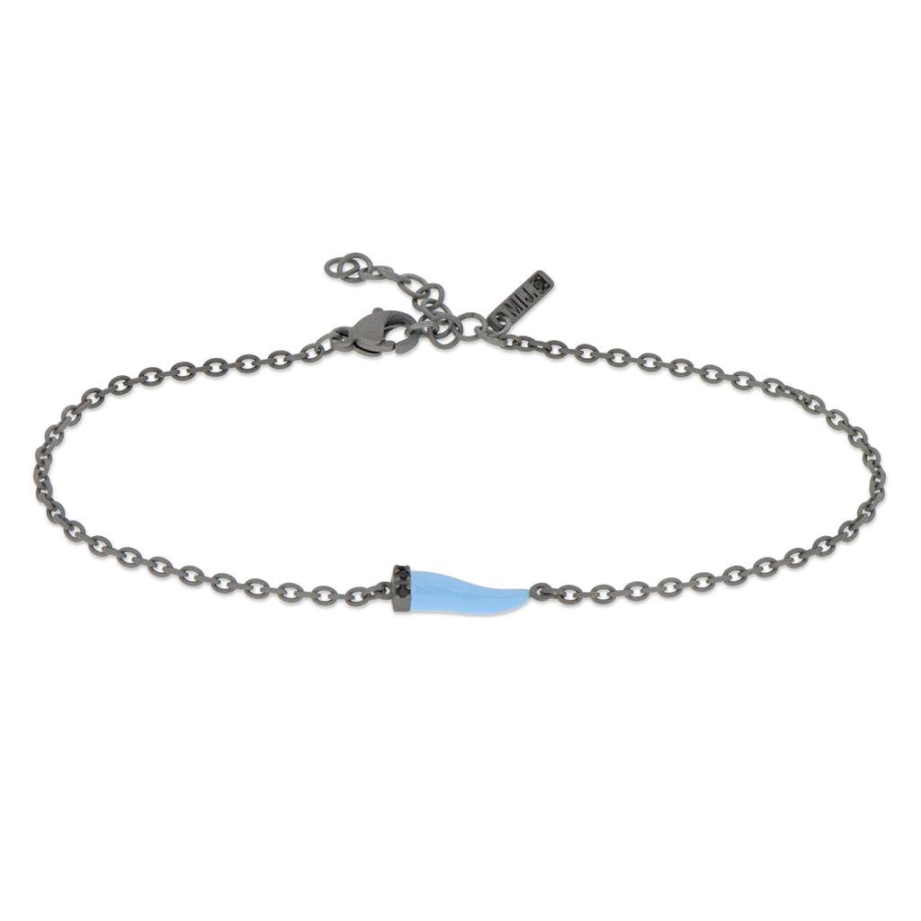 BRACCIALE CON CORNETTO MINI SMALTATO AZZURRO E DIAMANTI BLACK