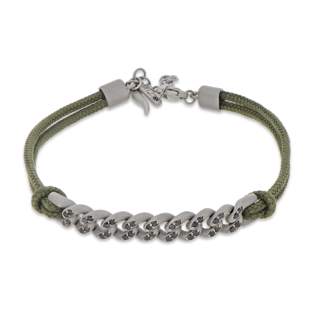 BRACCIALE GROUMETTE NAUTICA IN TITANIO CON DIAMANTI BLACK E LACCIO VERDE MILITARE