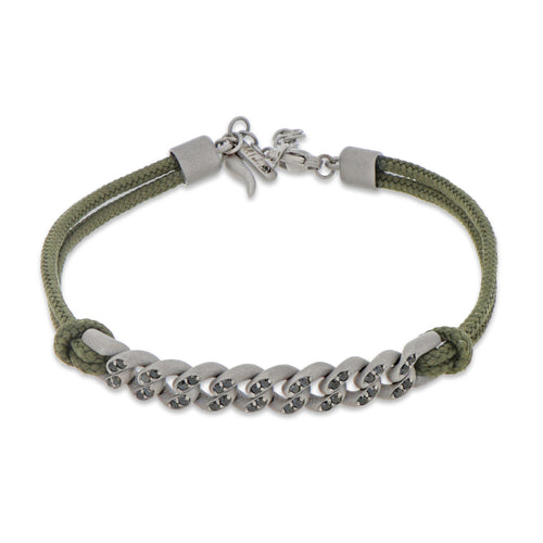 BRACCIALE GROUMETTE NAUTICA IN TITANIO CON DIAMANTI BLACK E LACCIO VERDE MILITARE