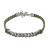 BRACCIALE GROUMETTE NAUTICA IN TITANIO CON DIAMANTI BLACK E LACCIO VERDE MILITARE