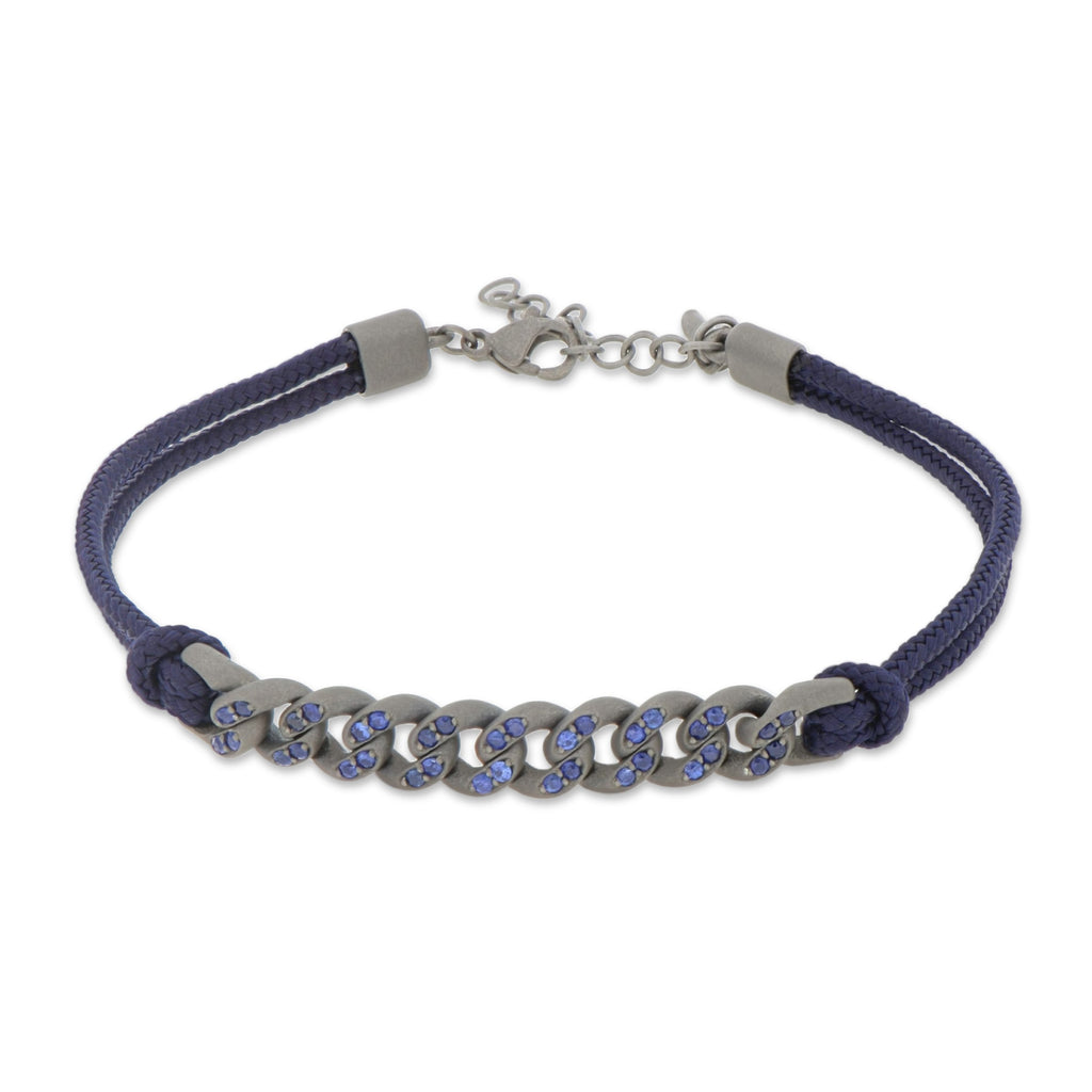 BRACCIALE GROUMETTE NAUTICA IN TITANIO CON ZAFFIRI BLU E LACCIO BLU NAVY