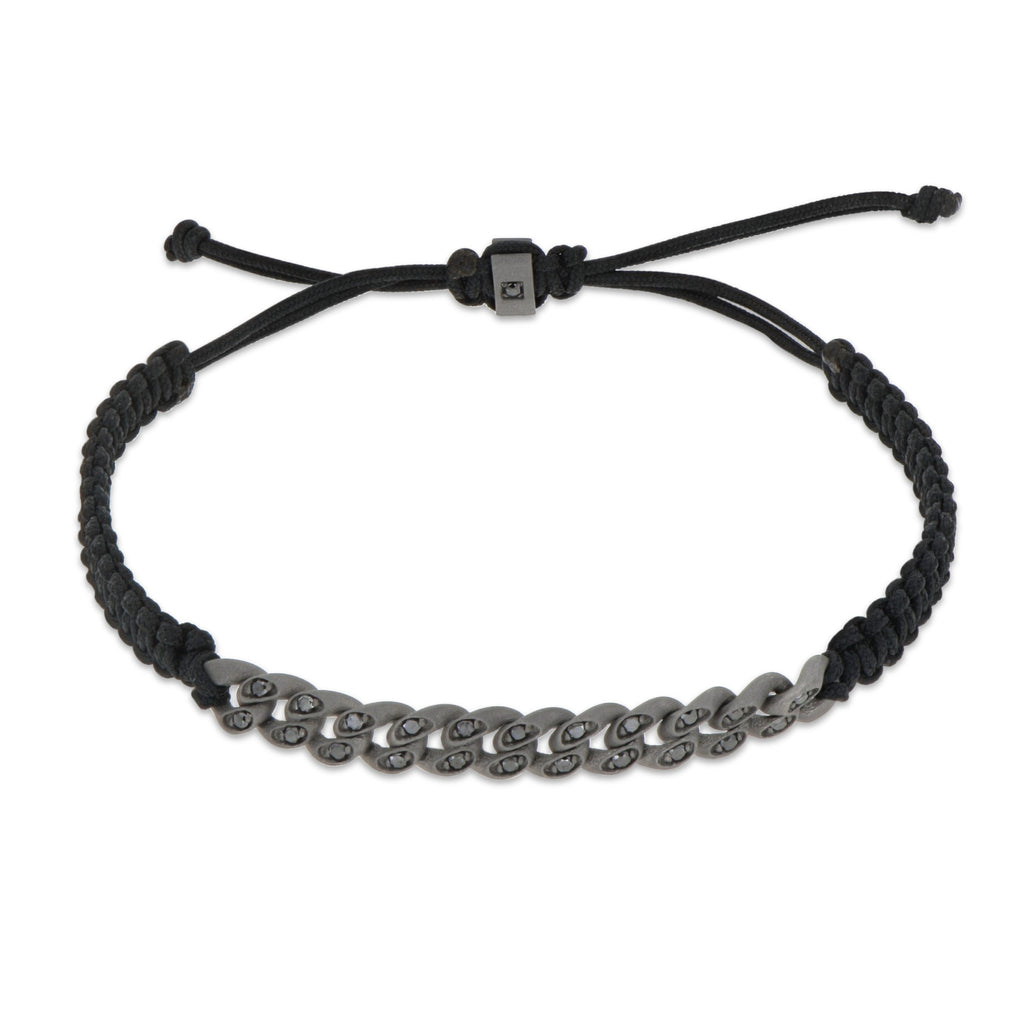 BRACCIALE GROUMETTE NAUTICA MINI IN TITANIO CON DIAMANTI BLACK E LACCIO NERO INTRECCIATO Prezzo scontato