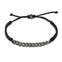 Carica l'immagine nel visualizzatore di Gallery, BRACCIALE GROUMETTE NAUTICA MINI IN TITANIO CON DIAMANTI BLACK E LACCIO NERO INTRECCIATO Prezzo scontato