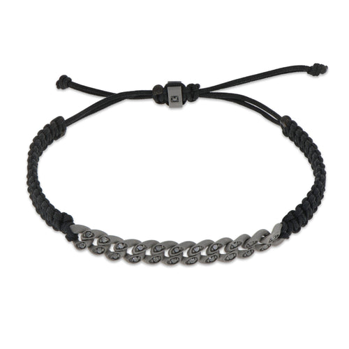 BRACCIALE GROUMETTE NAUTICA MINI IN TITANIO CON DIAMANTI BLACK E LACCIO NERO INTRECCIATO Prezzo scontato