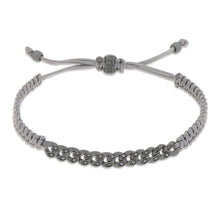 Carica l'immagine nel visualizzatore di Gallery, BRACCIALE GROUMETTE NAUTICA MINI IN TITANIO CON DIAMANTI BLACK E LACCIO GRIGIO INTRECCIATO