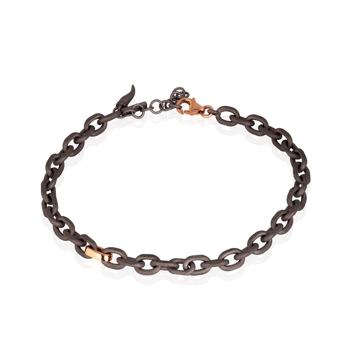 MANO J BRACCIALE UOMO CON CATENA IN TITANIO E ORO ROSSO 9 KT