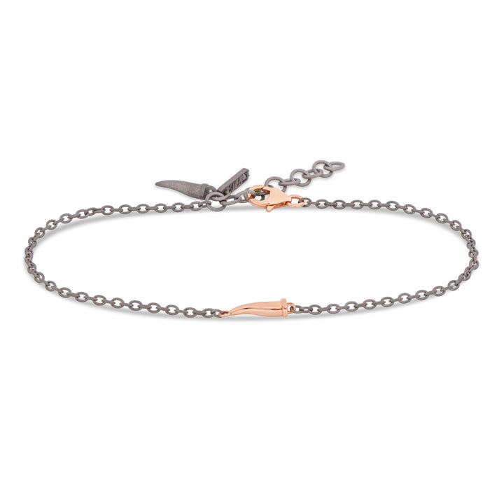 BRACCIALE UOMO IN TITANIO CON CORNETTO E MOSCHETTONE IN ORO ROSSO 9 KT