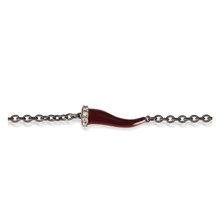 MANO J. BRACCIALE CHARMS CON CORNETTO SMALTATO ROSSO IN TITANIO, 5 BLACK E CATENA