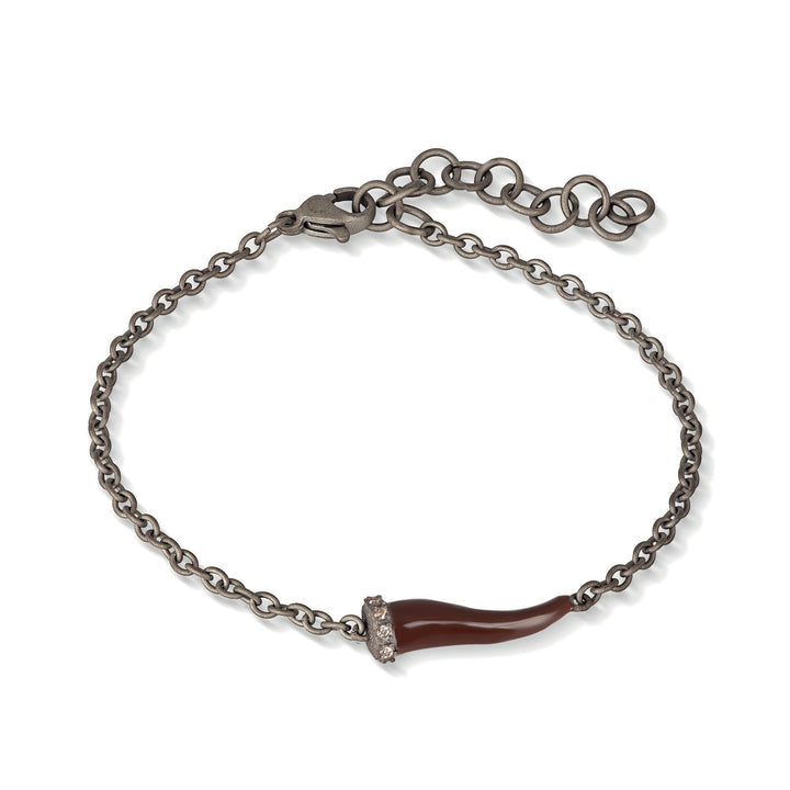 MANO J. BRACCIALE CHARMS CON CORNETTO SMALTATO ROSSO IN TITANIO, 5 BLACK E CATENA