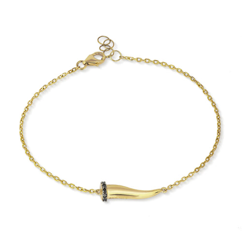 MANO J. BRACCIALE CHARMS CON CORNETTO IN ORO GIALLO 9KT E DIAMANTI BLACK