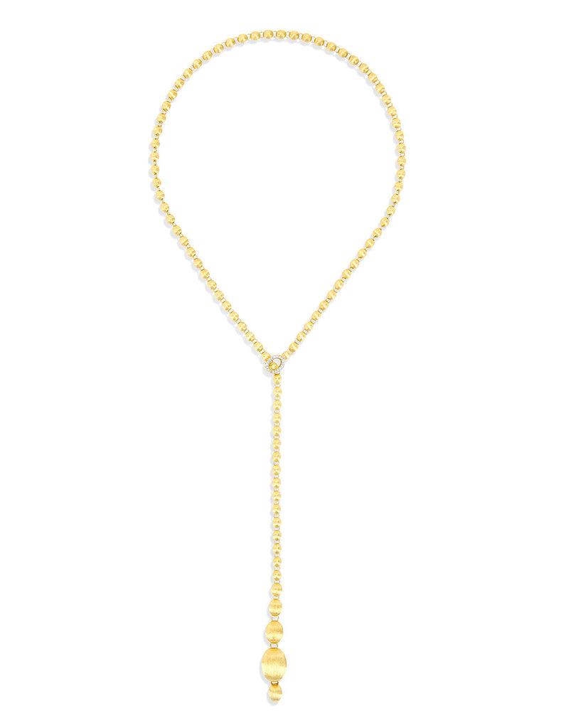 Collana iconica "IVY" slim convertibile con boules in oro giallo incise a mano e diamanti (corta)