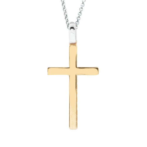 Artlinea Collana con catena in oro bianco e croce in oro giallo lucido 18kt