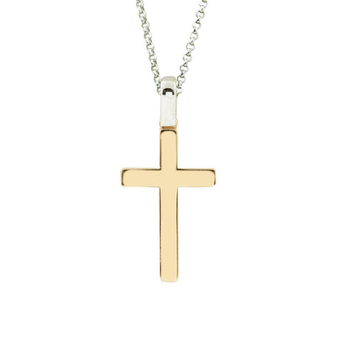 Artlinea Collana con catena in oro bianco e croce in oro giallo lucido 18kt