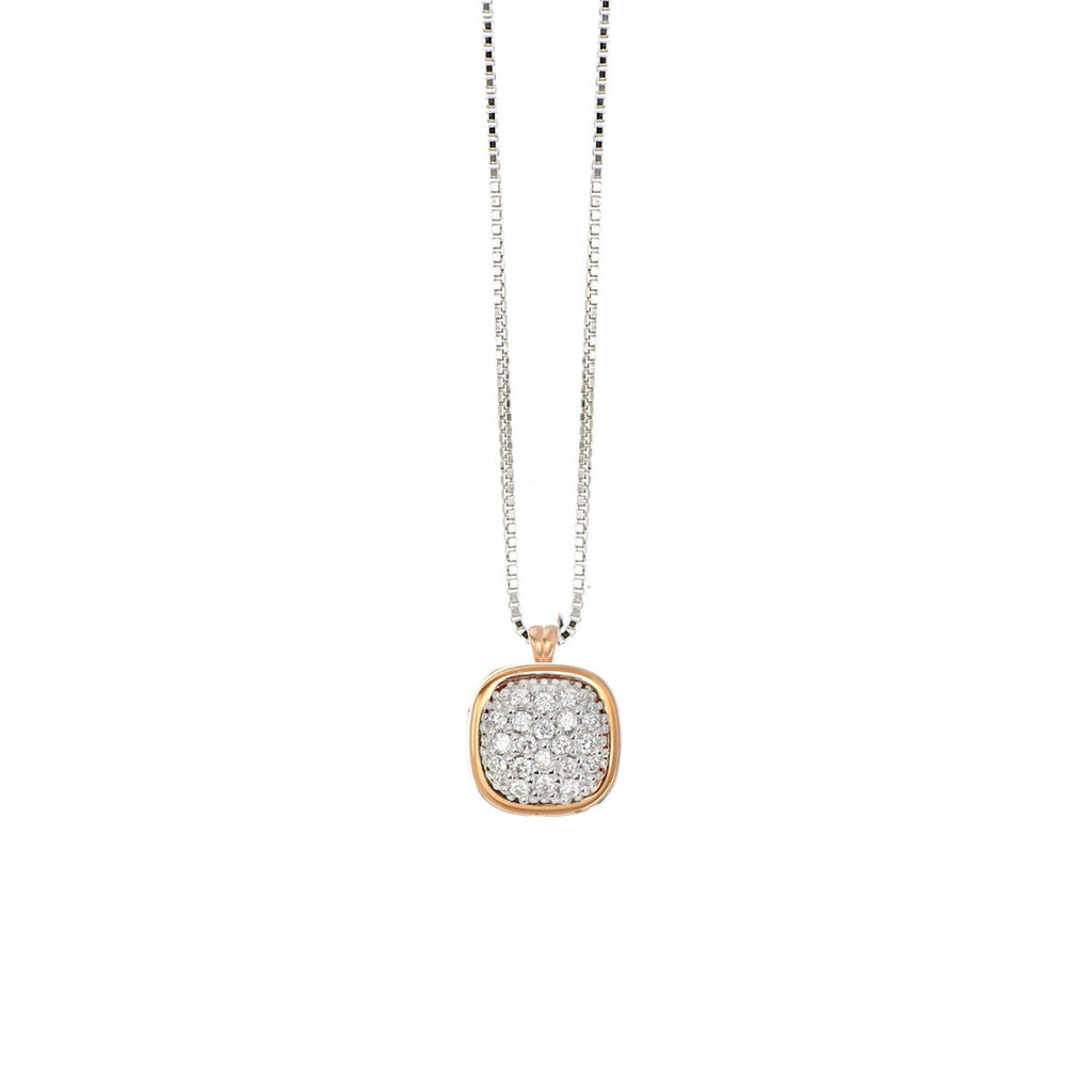 Collana in oro 18 kt con pendente in pavé di diamanti bianchi naturali