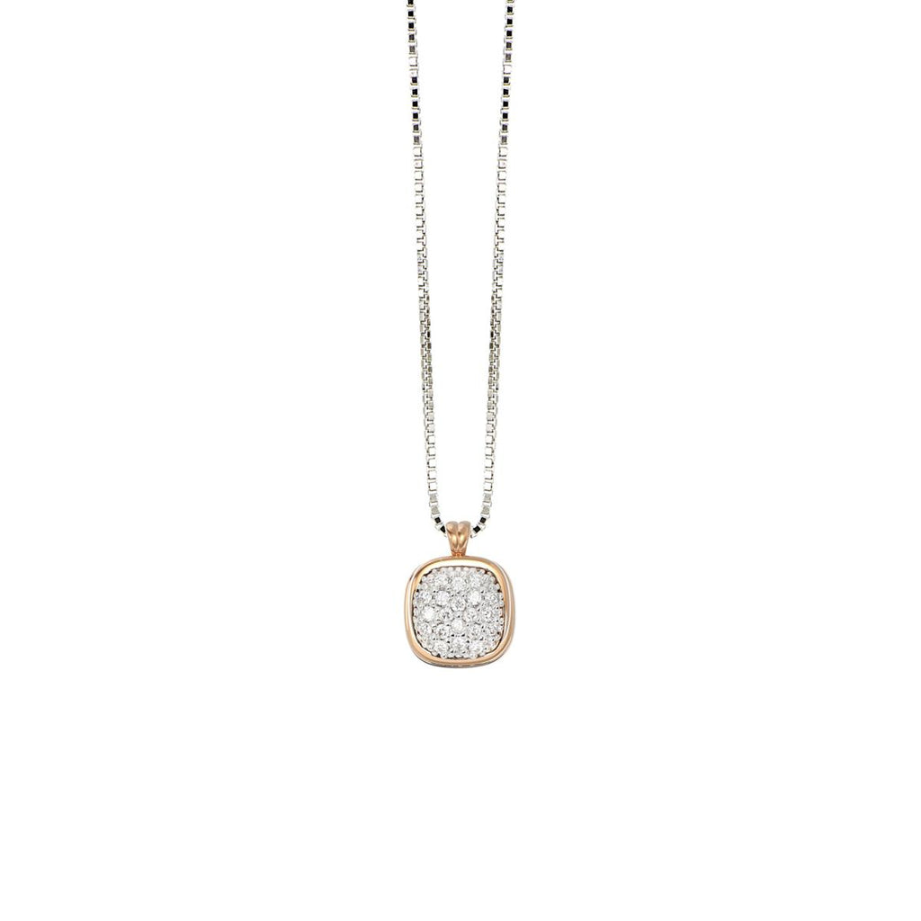 Collana in oro 18 kt con pendente in pavé di diamanti bianchi naturali