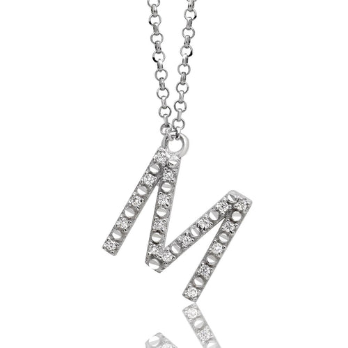 Collana in oro bianco 18kt, con iniziale/numero personalizzabile in diamanti