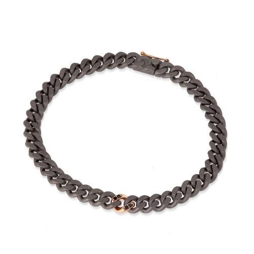 MANO J. BRACCIALE UOMO IN TITANIO, DIAMANTI BLACK E ORO ROSSO 18KT.