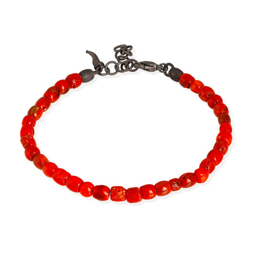 MANO J. BRACCIALE UOMO IN TITANIO, CORALLO E CORNETTO IN TITANIO