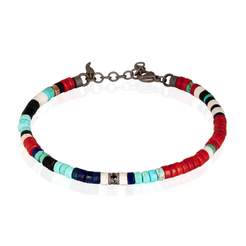 MANO J. MANO J BRACCIALE UOMO DISCHETTI IN TITANIO, PIETRE DURE E DIAMANTI BLACK DA 3 PUNTI