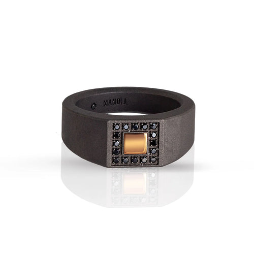 MANO J. ANELLO UOMO IN TITANIO, ORO ROSSO E 16 DIAMANTI BLACK.