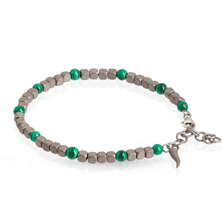 MANO J. BRACCIALE UOMO IN TITANIO, MALACHITE E ORO BIANCO 9 KT