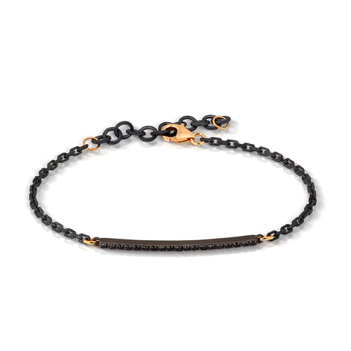 MANO J. BRACCIALE UOMO CON BARRETTA IN TITANIO, 19 DIAMANTI BLACK, ORO ROSSO 9KT E 18 KT..