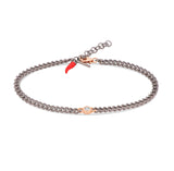 MANO J. BRACCIALE UOMO IN TITANIO CON PUNTO LUCE, DIAMANTI WHITE E UNA CATENA GROUMETTE, ORO ROSSO 9KT