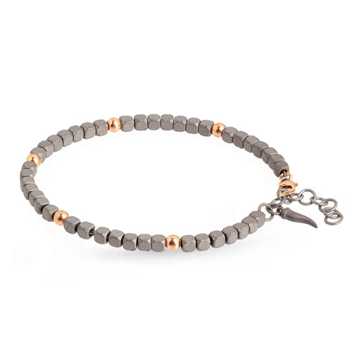 MANO J. BRACCIALE UOMO IN TITANIO E 5 SFERE IN ORO ROSSO 9KT