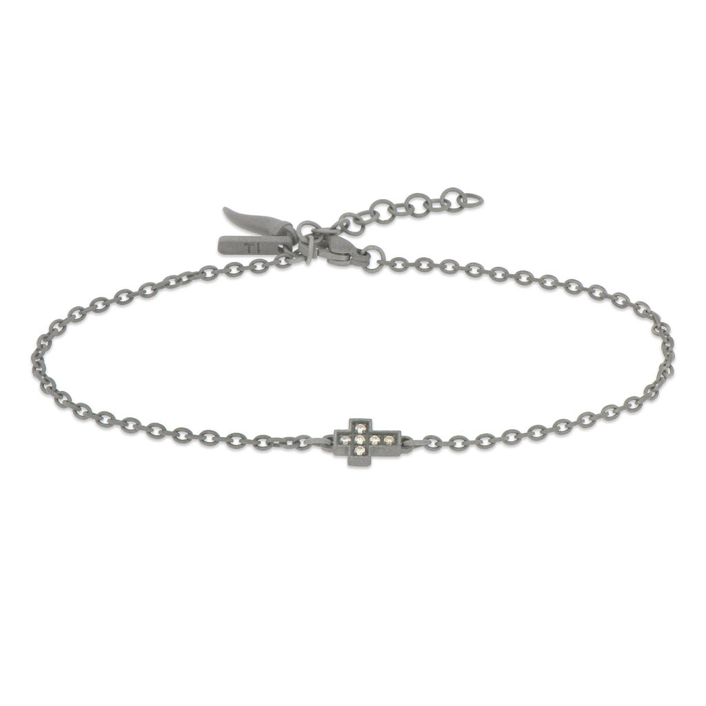 BRACCIALE IN TITANIO CON CROCE CENTRALE E DIAMANTI BROWN