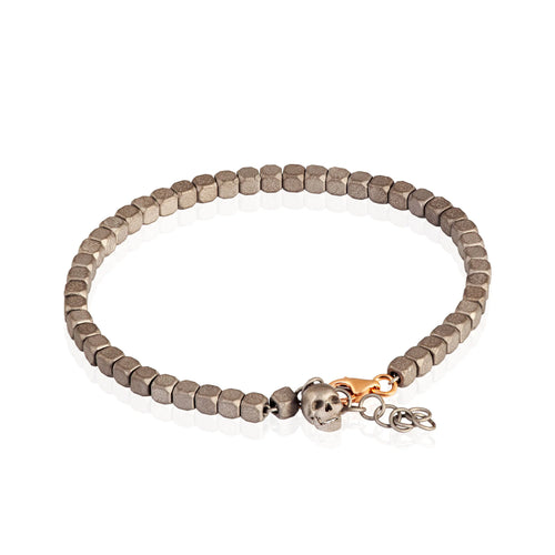 MANO J. BRACCIALE UOMO CUBY E TESCHIETTO IN TITANIO, E MOSCHETTONE IN ORO ROSSO 9KT