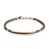 MANO J. BRACCIALE UOMO IN TITANIO, BARETTA E 2 CUBI IN ORO ROSSO 9KT E DIAMANTI BLACK