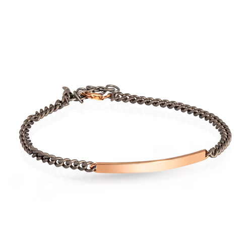 MANO J. BRACCIALE CON BARRETTA IN ORO ROSSO 9 KT LISCIA E CATENA GROUMETTE