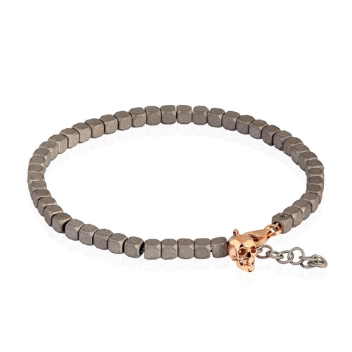 MANO J. BRACCIALE UOMO CUBY IN TITANIO, TESCHIETTO E MOSCHETTONE IN ORO ROSSO 9KT