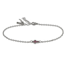Carica l'immagine nel visualizzatore di Gallery, BRACCIALE IN TITANIO CON CROCE CENTRALE E RUBINI