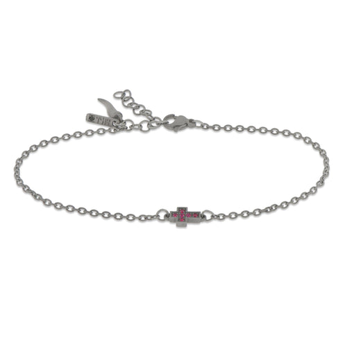 BRACCIALE IN TITANIO CON CROCE CENTRALE E RUBINI