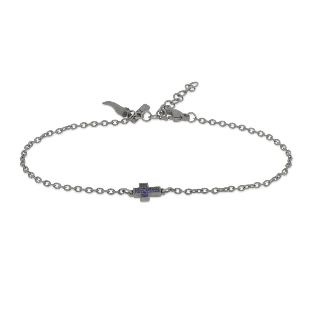 BRACCIALE IN TITANIO CON CROCE CENTRALE E ZAFFIRI BLU