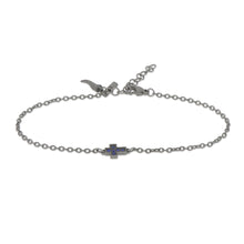 Carica l'immagine nel visualizzatore di Gallery, BRACCIALE IN TITANIO CON CROCE CENTRALE E ZAFFIRI BLU