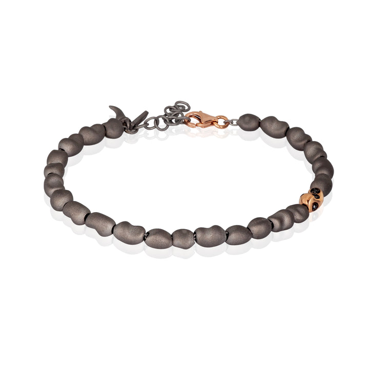 BRACCIALE UOMO CON SASSI IN TITANIO, UN SASSO IN ORO ROSSO 9 KT E DIAMANTI BLACK