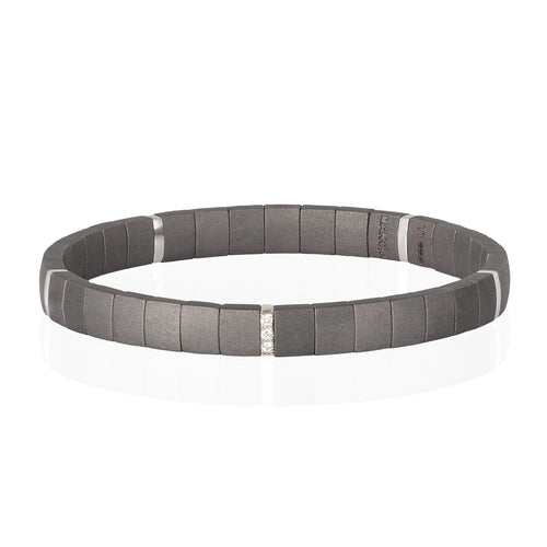MANO J. BRACCIALE IN TITANIO A DOPPIA MOLLA CON 5 MODULI IN ORO BIANCO 9 KT E DIAMANTI WHITE