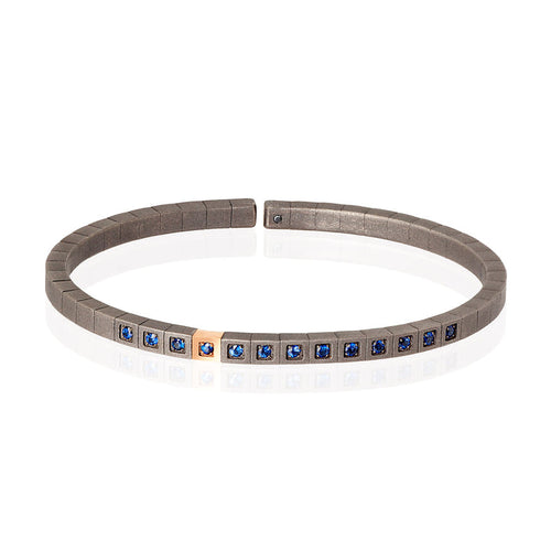 BRACCIALE UOMO IN TITANIO, ORO ROSSO 9 KT E ZAFFIRI BLU