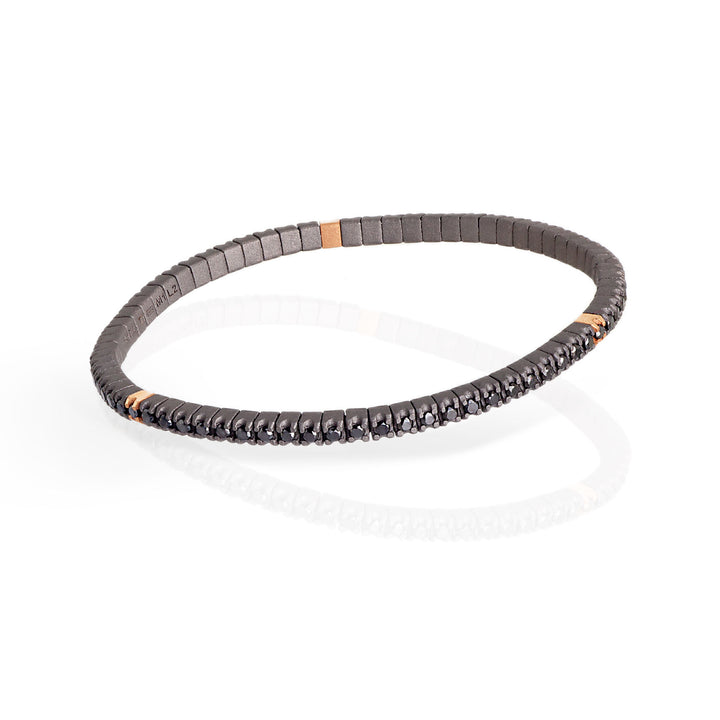 BRACCIALE TENNIS IN TITANIO, 3 CASTONI IN ORO ROSSO 18 KT E DIAMANTI BLACK